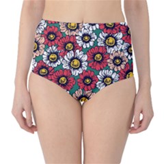 Daisy Colorfull Seamless Pattern Classic High-waist Bikini Bottoms by Kizuneko