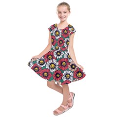 Daisy Colorfull Seamless Pattern Kids  Short Sleeve Dress by Kizuneko