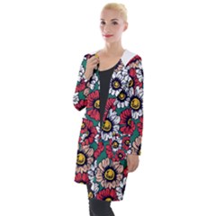 Daisy Colorfull Seamless Pattern Hooded Pocket Cardigan by Kizuneko