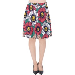 Daisy Colorfull Seamless Pattern Velvet High Waist Skirt by Kizuneko