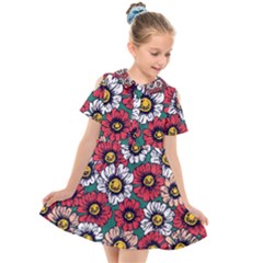 Daisy Colorfull Seamless Pattern Kids  Short Sleeve Shirt Dress by Kizuneko