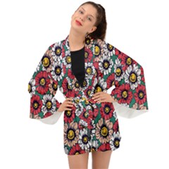 Daisy Colorfull Seamless Pattern Long Sleeve Kimono by Kizuneko