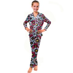 Daisy Colorfull Seamless Pattern Kid s Satin Long Sleeve Pajamas Set by Kizuneko