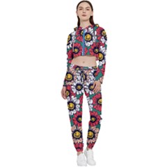 Daisy Colorfull Seamless Pattern Cropped Zip Up Lounge Set by Kizuneko