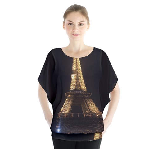 Tour Eiffel Paris Nuit Batwing Chiffon Blouse by kcreatif