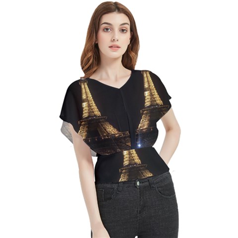 Tour Eiffel Paris Nuit Butterfly Chiffon Blouse by kcreatif