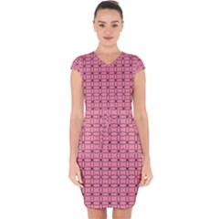 Circles On Pink Capsleeve Drawstring Dress 