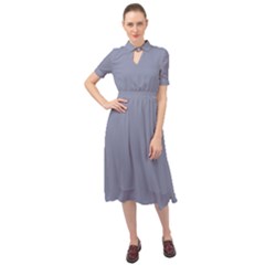 Cool Grey Keyhole Neckline Chiffon Dress by FabChoice