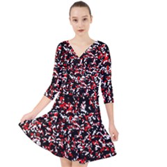 Patterntachesrougeblancnoir75 Quarter Sleeve Front Wrap Dress