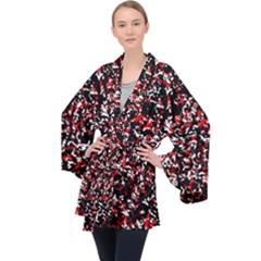 Patterntachesrougeblancnoir75 Long Sleeve Velvet Kimono 