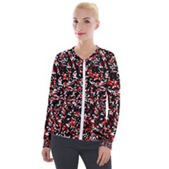 Patterntachesrougeblancnoir75 Velvet Zip Up Jacket