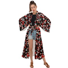 Patterntachesrougeblancnoir75 Maxi Kimono