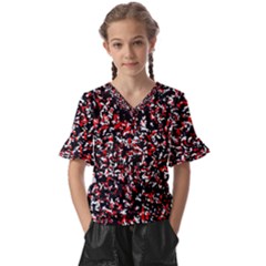 Patterntachesrougeblancnoir75 Kids  V-neck Horn Sleeve Blouse