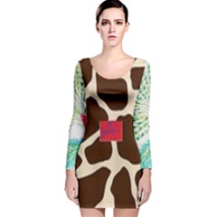 Palm Tree Long Sleeve Velvet Bodycon Dress by tracikcollection