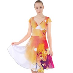 Autumn Paint Cap Sleeve Front Wrap Midi Dress by goljakoff