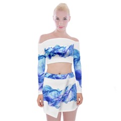 Blue Smoke Off Shoulder Top With Mini Skirt Set by goljakoff