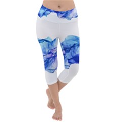 Blue Smoke Lightweight Velour Capri Yoga Leggings by goljakoff