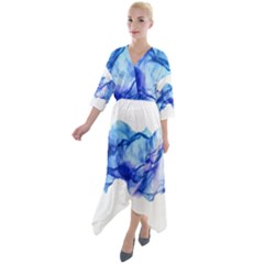 Blue Smoke Quarter Sleeve Wrap Front Maxi Dress