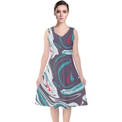 Vector Vivid Marble Pattern 1 V-neck Midi Sleeveless Dress  by goljakoff