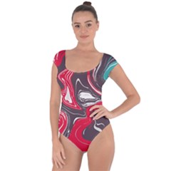 Red Vivid Marble Pattern 3 Short Sleeve Leotard  by goljakoff