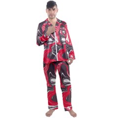 Red Vivid Marble Pattern 3 Men s Long Sleeve Satin Pajamas Set by goljakoff