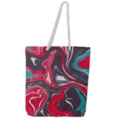 Red Vivid Marble Pattern 3 Full Print Rope Handle Tote (large) by goljakoff