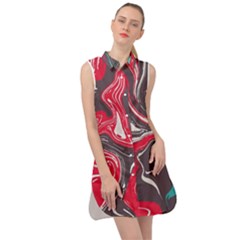 Red Vivid Marble Pattern 3 Sleeveless Shirt Dress by goljakoff