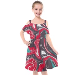 Red Vivid Marble Pattern 3 Kids  Cut Out Shoulders Chiffon Dress by goljakoff
