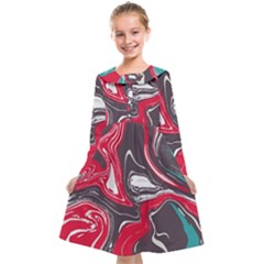 Red Vivid Marble Pattern 3 Kids  Midi Sailor Dress by goljakoff