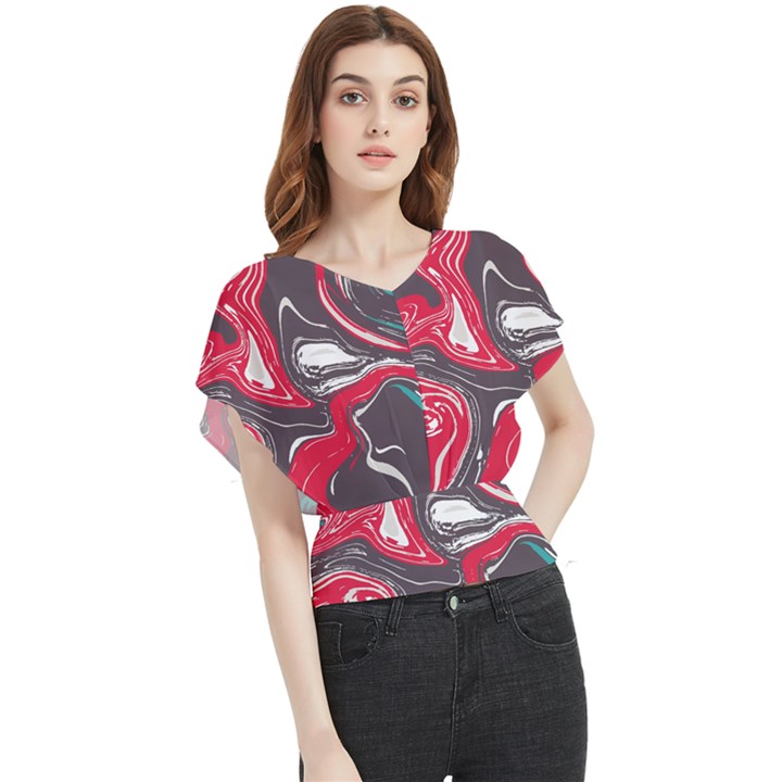 Red Vivid Marble Pattern 3 Butterfly Chiffon Blouse