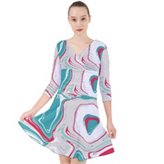 Vector Vivid Marble Pattern 4 Quarter Sleeve Front Wrap Dress