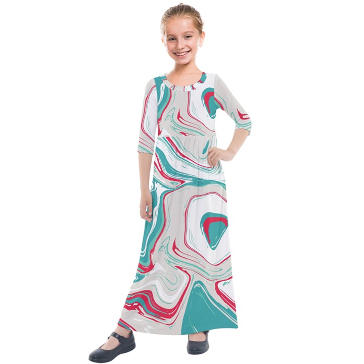 Vector Vivid Marble Pattern 4 Kids  Quarter Sleeve Maxi Dress