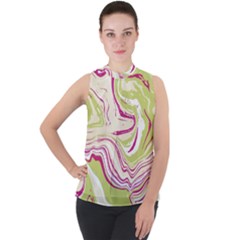 Green Vivid Marble Pattern 6 Mock Neck Chiffon Sleeveless Top by goljakoff