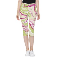 Green Vivid Marble Pattern 6 Inside Out Lightweight Velour Capri Leggings 