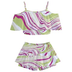 Green Vivid Marble Pattern 6 Kids  Off Shoulder Skirt Bikini