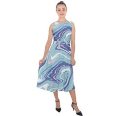 Blue Vivid Marble Pattern 9 Midi Tie-back Chiffon Dress by goljakoff