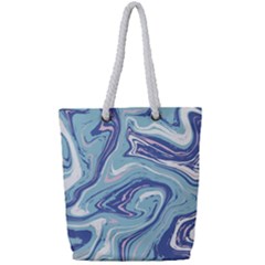 Blue Vivid Marble Pattern 9 Full Print Rope Handle Tote (small) by goljakoff