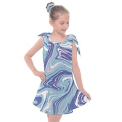 Blue Vivid Marble Pattern 9 Kids  Tie Up Tunic Dress by goljakoff