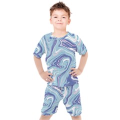 Blue Vivid Marble Pattern 9 Kids  Tee And Shorts Set by goljakoff