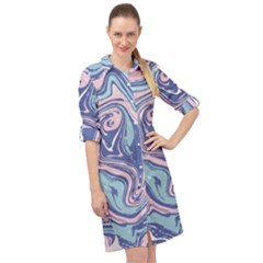 Vector Vivid Marble Pattern 10 Long Sleeve Mini Shirt Dress by goljakoff