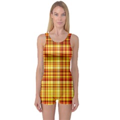 Red Lines On Yellow One Piece Boyleg Swimsuit