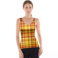 Red Lines On Yellow Tank Top by JustToWear