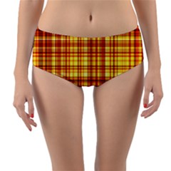 Red Lines On Yellow Reversible Mid-waist Bikini Bottoms by JustToWear