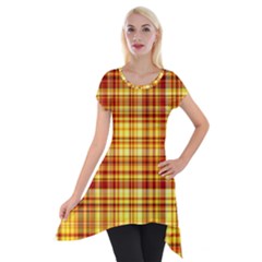 Red Lines On Yellow Short Sleeve Side Drop Tunic by JustToWear