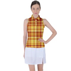 Red Lines On Yellow Women s Sleeveless Polo Tee by JustToWear