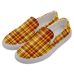 Red Lines On Yellow Men s Canvas Slip Ons by JustToWear