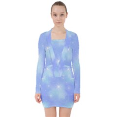 Heavenly Flowers V-neck Bodycon Long Sleeve Dress by SychEva