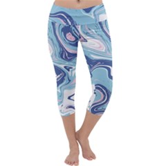 Blue Vivid Marble Pattern Capri Yoga Leggings by goljakoff