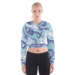 Blue Vivid Marble Pattern Cropped Sweatshirt by goljakoff