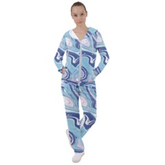 Blue Vivid Marble Pattern Women s Tracksuit by goljakoff